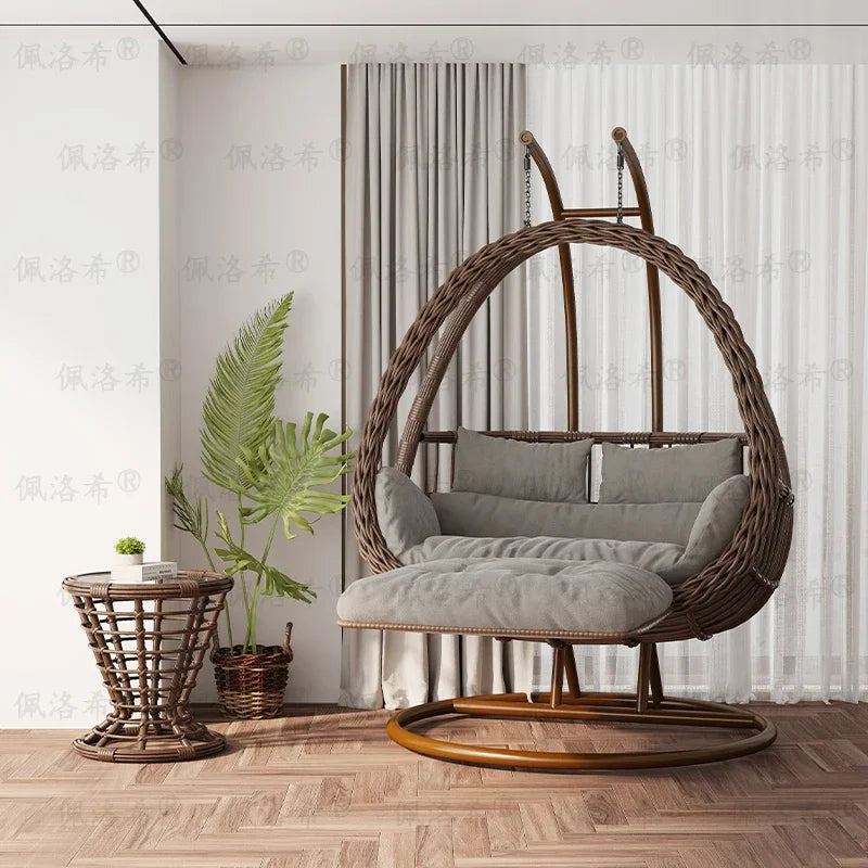 Hanging basket rattan courtyard double swing lazy chair