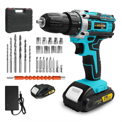 21V Cordless Drill Set with Multi-Function Electric Screwdriver High-Power Rechargeable Combination Tool