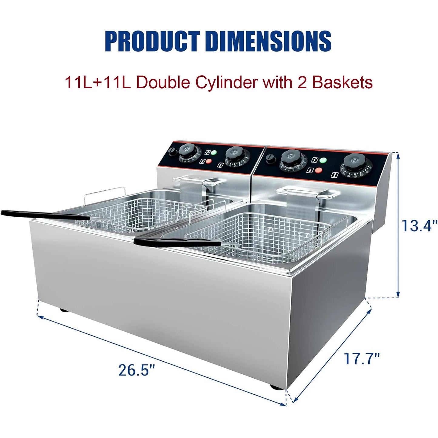 Commercial Electric Deep Fryer with Baskets Stainless Steel Adjustable Temperature Deep Fryer