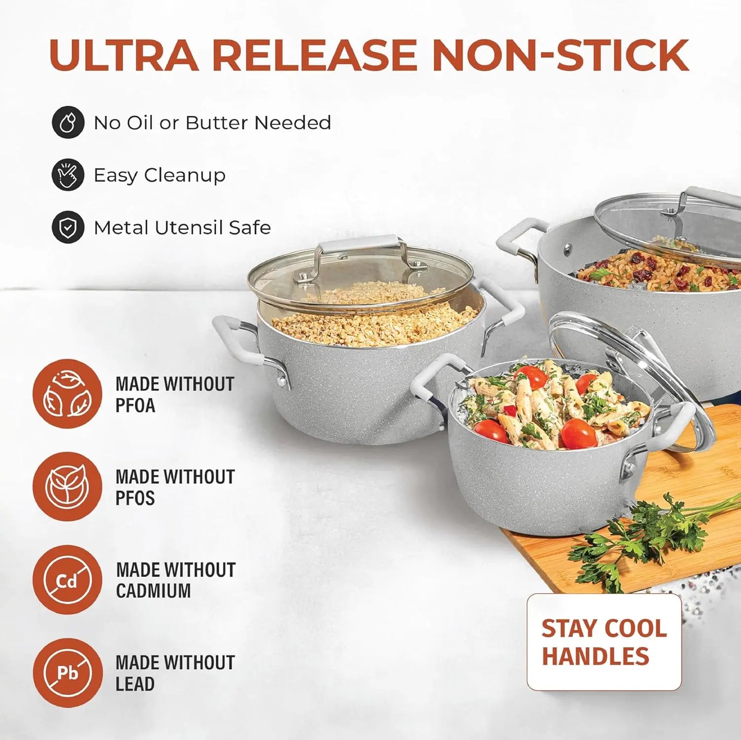 Gray Nonstick Pots and Pans Dishwasher Safe and Toxin Free