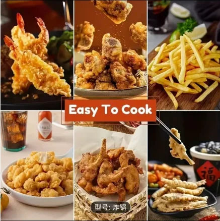 Deep Fryer Pot Stainless Steel with Built-in Thermometer & Oil Drip Rack, Non-Stick, Safe for Gas & Induction Cookers
