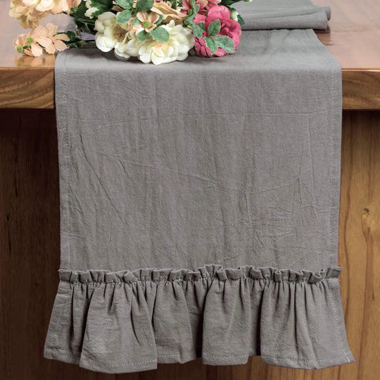 Cotton Ruffles Table Runner Fabric Decor Solid Color