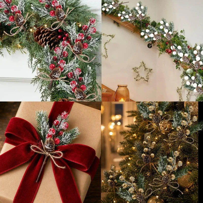 1/20x Snowflake Pinecone Berry Branch Artificial Red Berry Pine Needle DIY Wreath