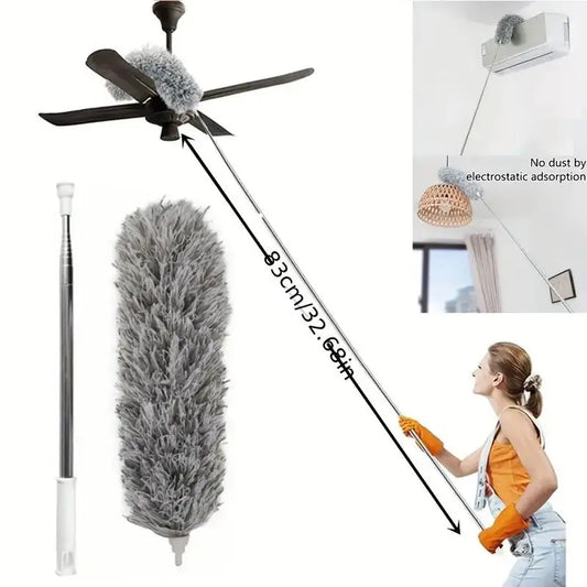 47" Extendable Microfiber Duster Pole - Bendable Stainless Steel Brush Washable Microfiber