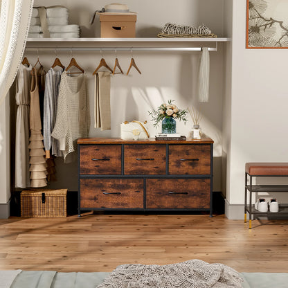 JHK Cabinet Layers With 5 Fabric Drawers Wardrobe Steel Frame Storage Dresser