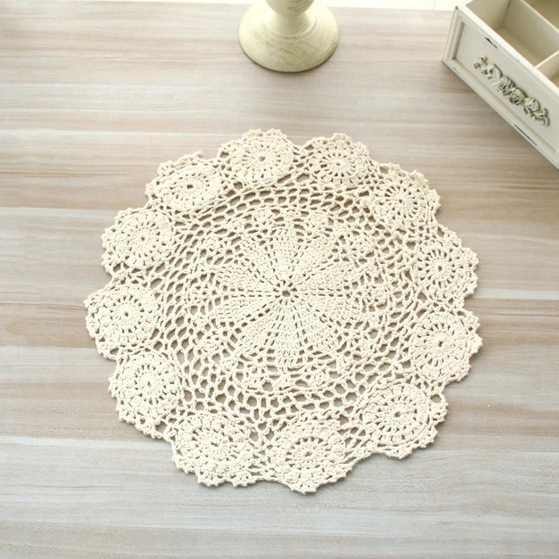 1PC Round Hand Crocheted Doily Vintage Cotton Crochet Table Place Mat.