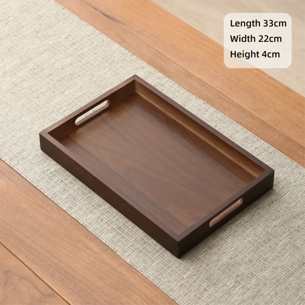 Decorate Tray Rectangular Bamboo Wooden Walnut Color with Handle Serving Tray