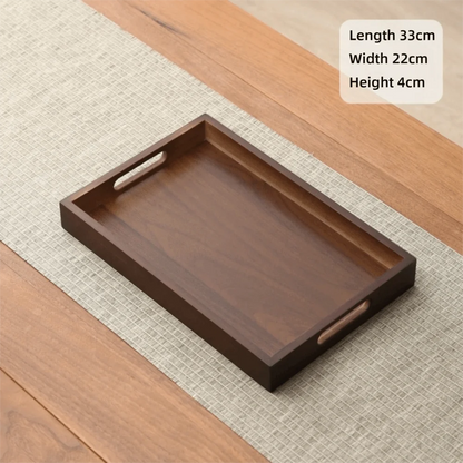 Decorate Tray Rectangular Bamboo Wooden Walnut Color with Handle Serving Tray