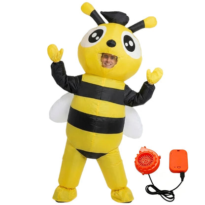 Inflatable Bee Costume for Adults Funny Bumblebee Cartoon Insect Mascot Suit with Blower Fan Battery Powered Halloween Party