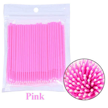 100Pcs Eyelash Cleaning Brush Lash Extension Micro Cotton Swab Individual Eyelashes