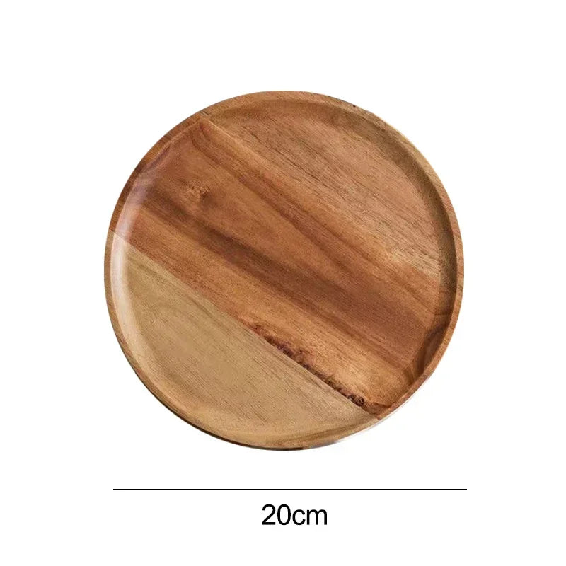 Dish10/15/20/25cm Wooden Round Serving Platter Tray