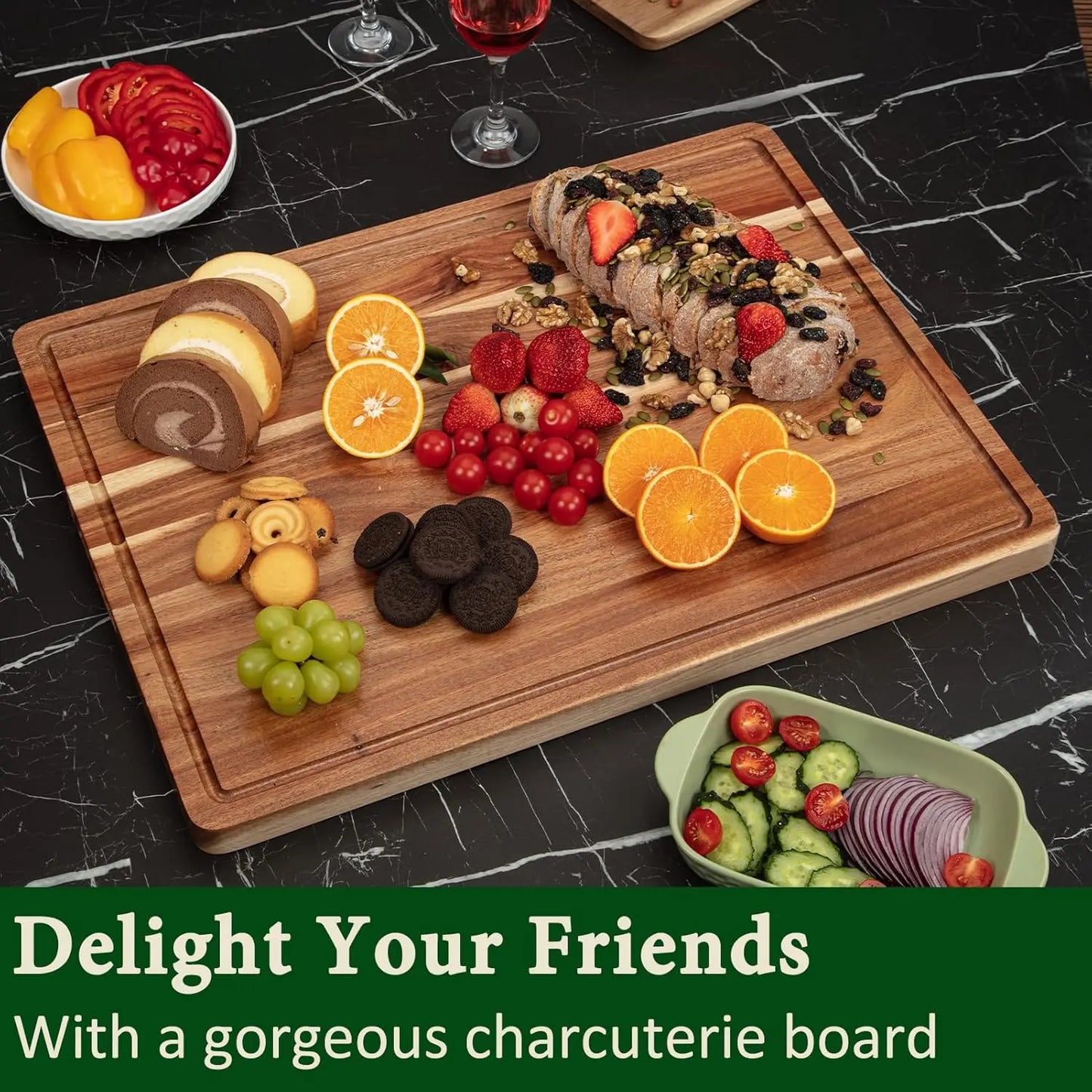 Extra Large Acacia Wood Cutting Board Thick Butcher Block Chopping Board with Side Handles