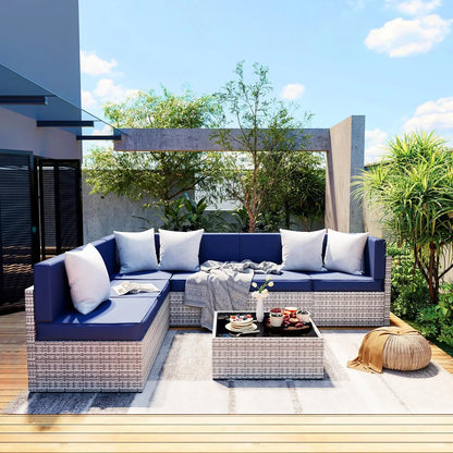 7 Piece Outdoor Sectional Sofa Set, All-Weather Patio Furniture with Washable Cushions.