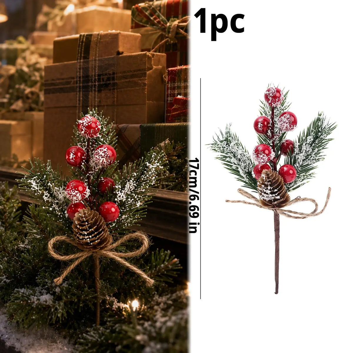 1/20x Snowflake Pinecone Berry Branch Artificial Red Berry Pine Needle DIY Wreath