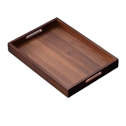 Decorate Tray Rectangular Bamboo Wooden Walnut Color with Handle Serving Tray