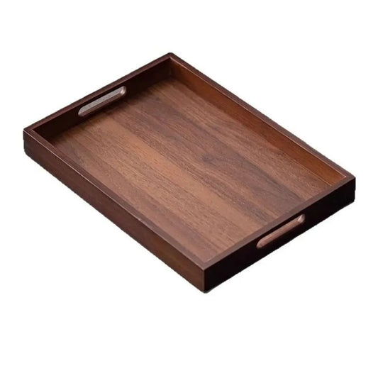 Decorate Tray Rectangular Bamboo Wooden Walnut Color with Handle Serving Tray