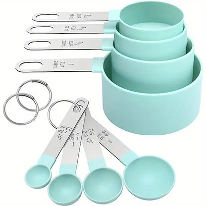8pcs Measuring Cups & Spoons Set, Stackable Nesting Measure Cups with Stainless Steel Handle for Cooking & Baking