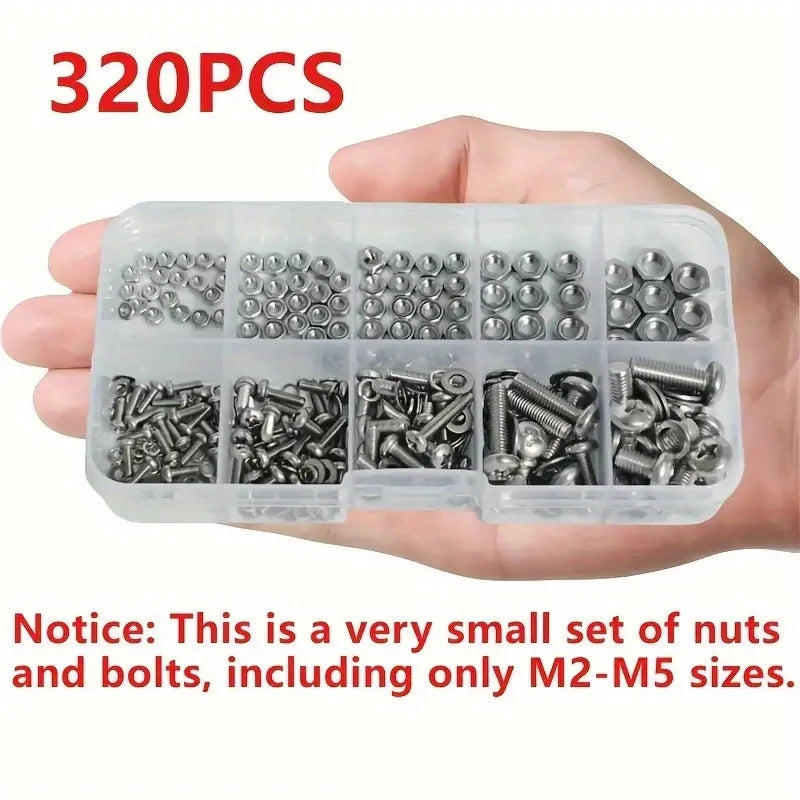 Hex Nuts and Bolt Set - 320 pieces/120 pieces, durable M2 - M5 metric size, universal hardware kit