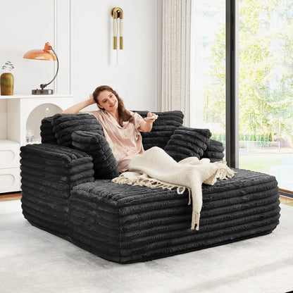 56" Oversized Chaise Lounge Plush Faux Fur Sleeper Sofa Couch Bed with Pillows