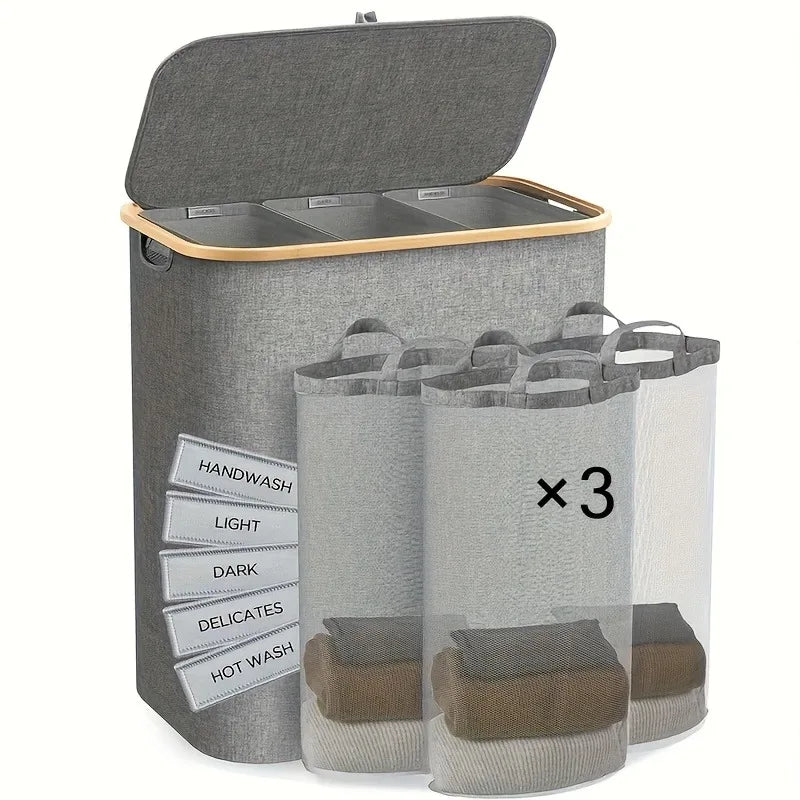 Extra Large Laundry Basket with Lid 3-Grids Inner Bags Laundry Hamper