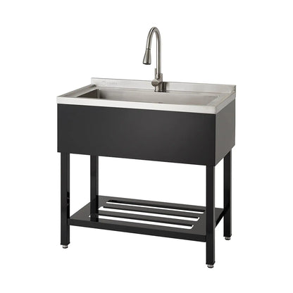 Stainless Steel Utility Sink with Pull-Out Faucet, 36"x20"x49.2”