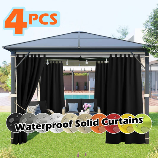 4 Panels Outdoor Curtains, Waterproof & UV-Resistant Tab Top Design
