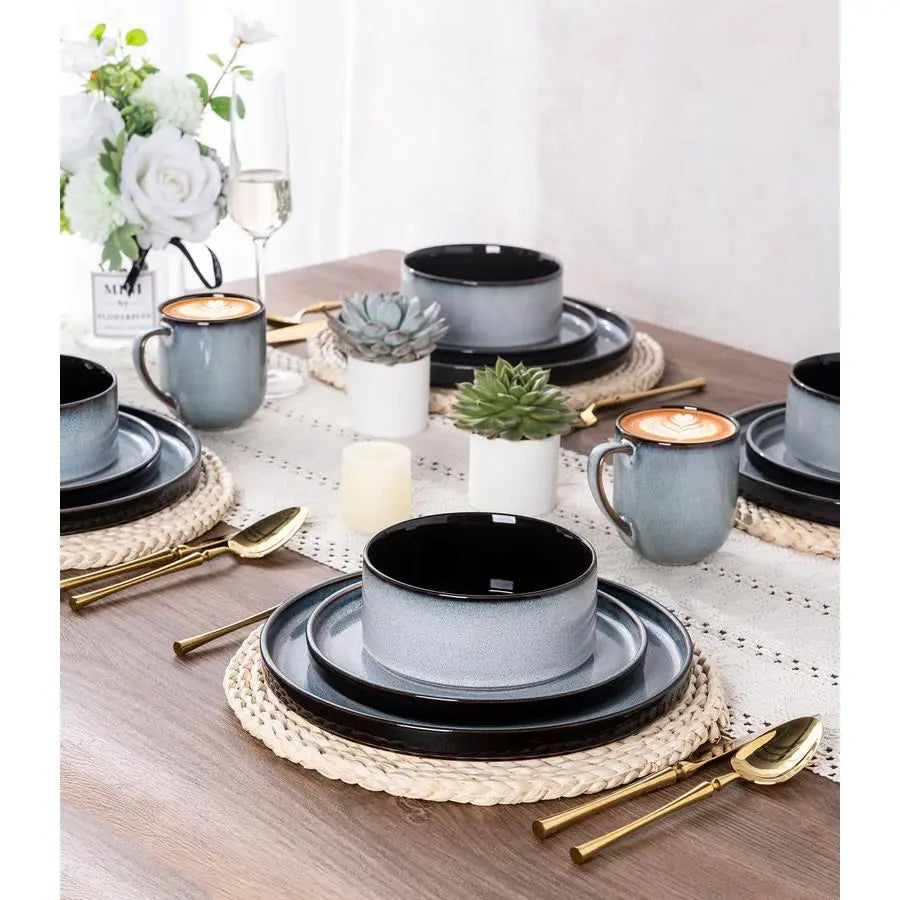 Ceramic Dinnerware Sets for 4, Round Reactive Glaze Ceramic Dishwasher and Microwave