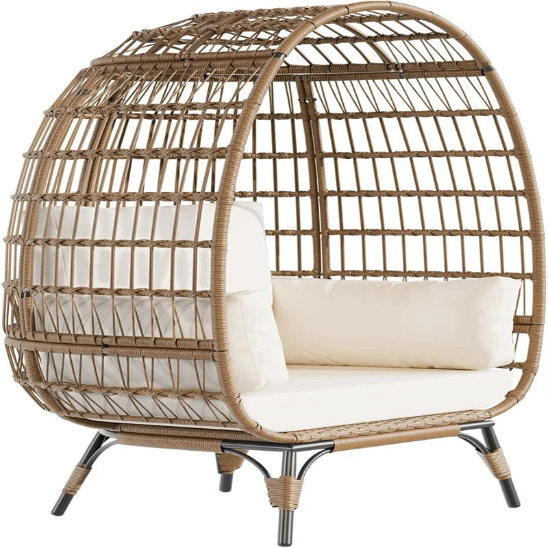 Oversized Egg Chair for Outdoor, Wicker Egg Chair with Cushions & Steel Frame