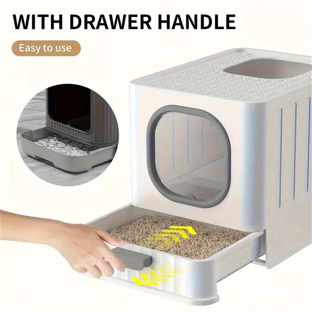 Large Cat Litter Box Pet Toilet Skylight Enclosed Drawer Scoop Covered Tray