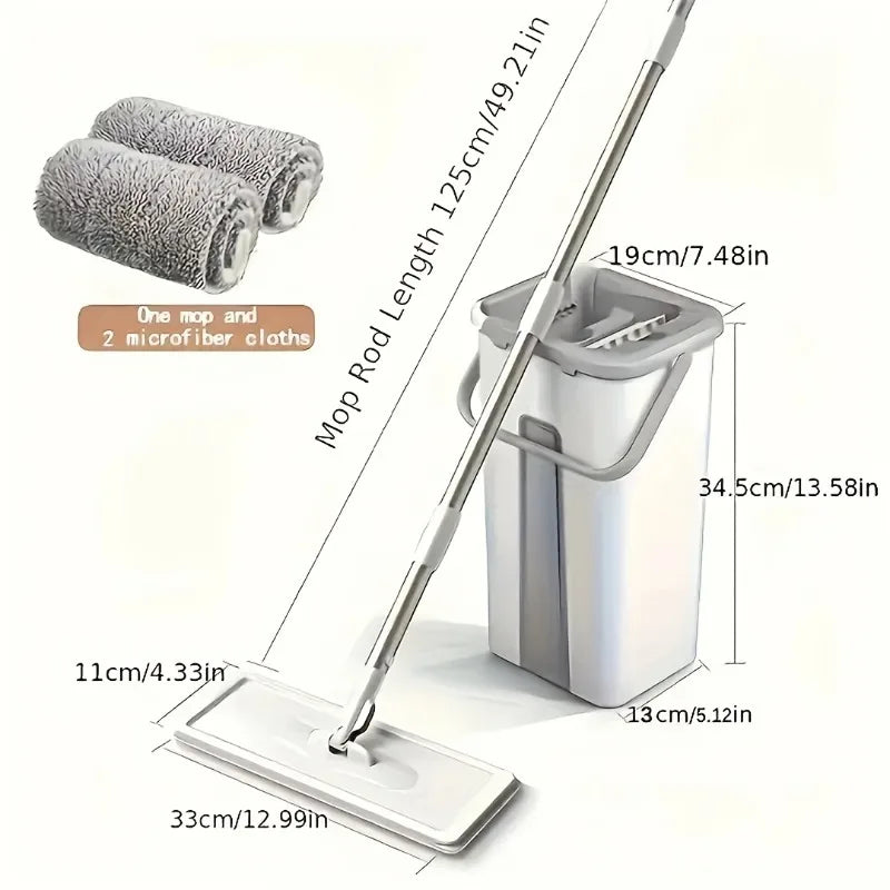 Hands-Free Flat Mop & Bucket Set with 4 Reusable Microfiber Pads, Swivel, Long Handle for Floor & Wall Cleaning