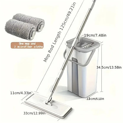 Hands-Free Flat Mop & Bucket Set with 4 Reusable Microfiber Pads, Swivel, Long Handle for Floor & Wall Cleaning