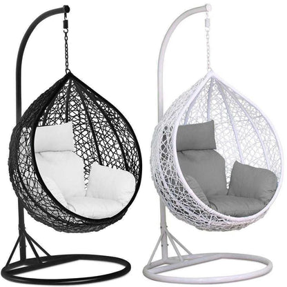 Rattan Shaped Hanging Swing Chair with Metal Stand for Balcony, Courtyard & Patio