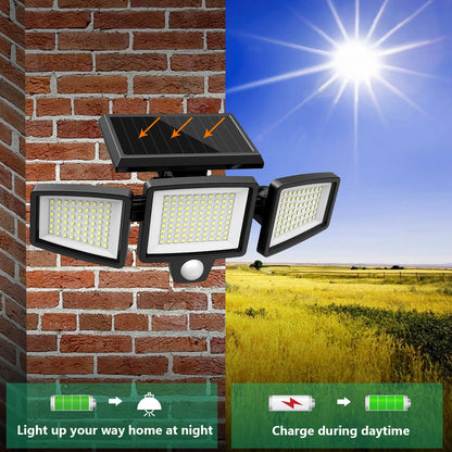3-Head Solar Outdoor Light, Motion Sensor Security Light with Wireless Remote Control