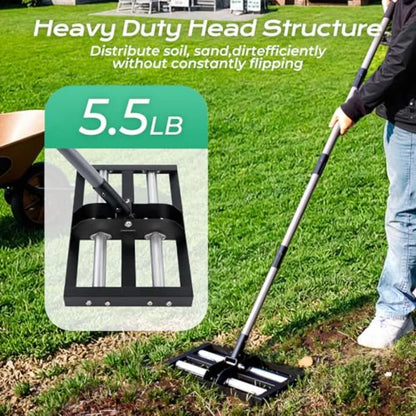 Lawn Leveling Rake with Aluminum Rollers Heavy-Duty Stainless Steel Lawn Leveler with 61 inch Adjustable