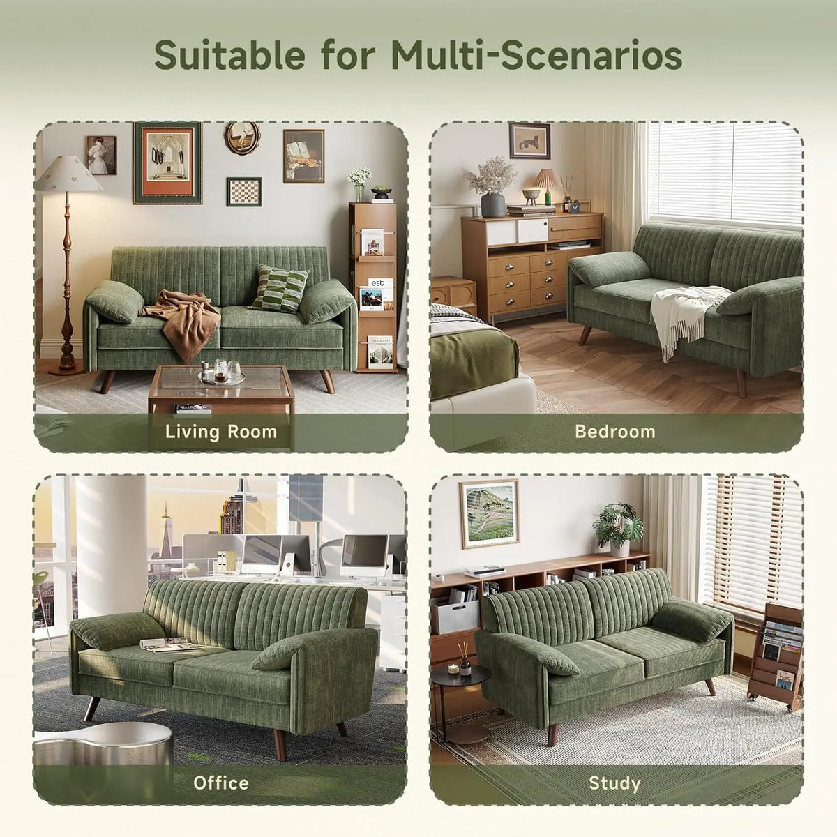 Modern Loveseat Sofa 64.5" for Small Space Living Room, Chenille Fabric 2-Seater Couch