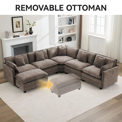 V Shaped Cloud Sectional Sofa, Oversized Deep Seat Couches for Living Room, Comfy Upholstered