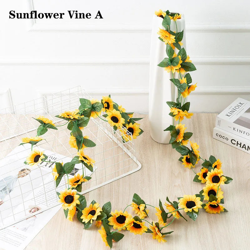 Sunflower Vine Hanging Artificial Flowers Garland Leaves Fake Silk Flowers Decoration
