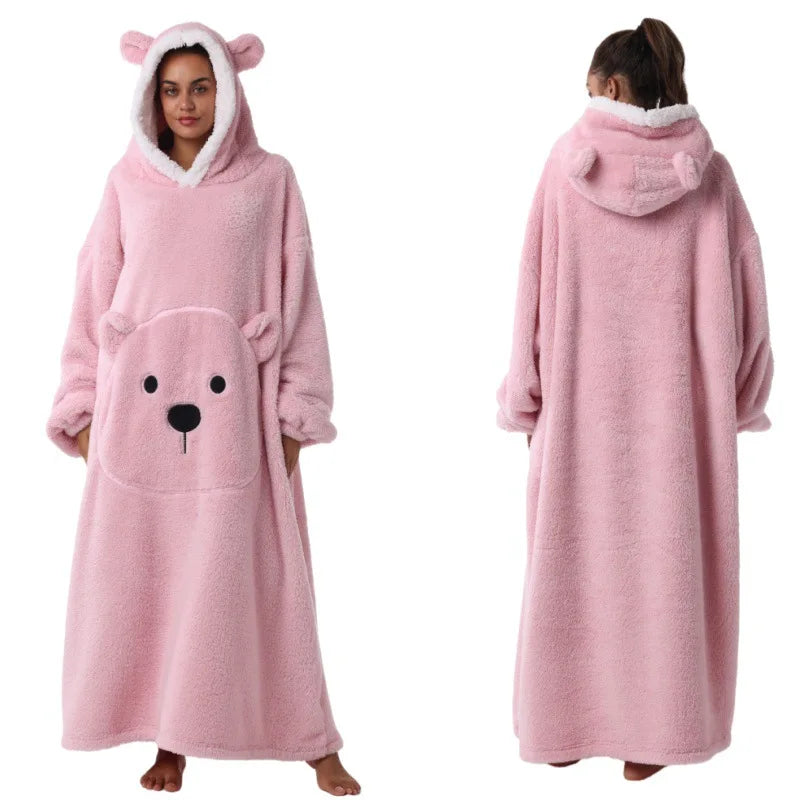 1PC Extra Long Sleeve Wearable Blanket Hoodie Solid Color Thick Warm Unisex Oversized Lazy blanket