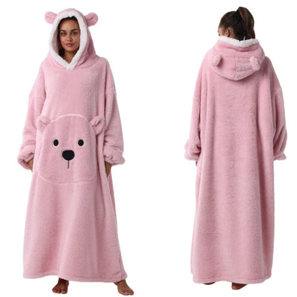 1PC Extra Long Sleeve Wearable Blanket Hoodie Solid Color Thick Warm Unisex Oversized Lazy blanket