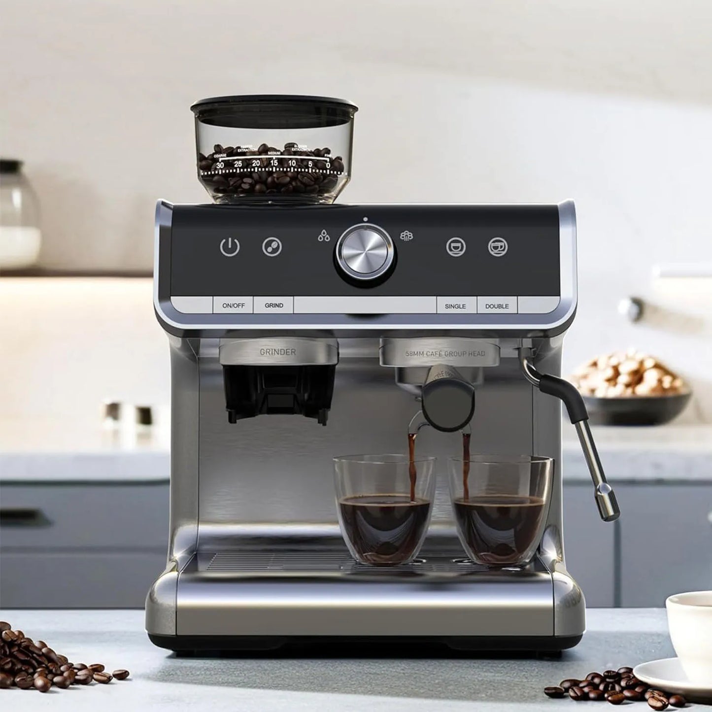 Semi-Automatic Espresso Maker with Grinder for Latte Cappuccino