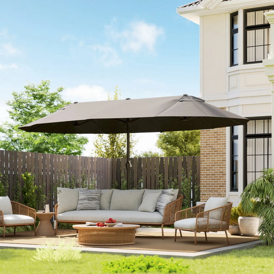 Extra Large 15' Patio Umbrella, Double-Sided Outdoor Pool Umbrella with Crank Handle, Gray