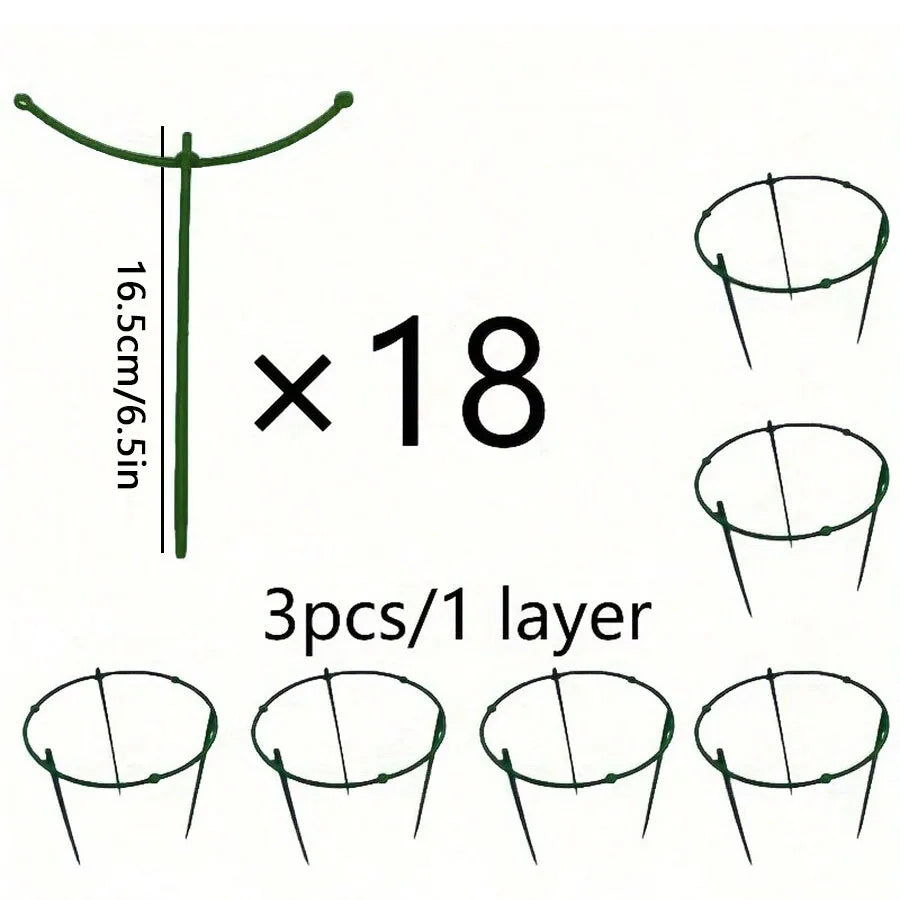 18 Pcs/set 6 Layers Plant Stakes Round Plant Support Ring Plastic Plant Cage Holder Climbing Trellis