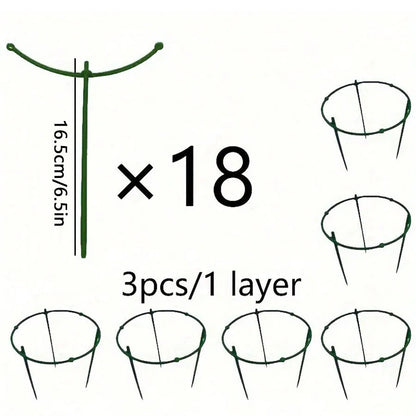 18 Pcs/set 6 Layers Plant Stakes Round Plant Support Ring Plastic Plant Cage Holder Climbing Trellis