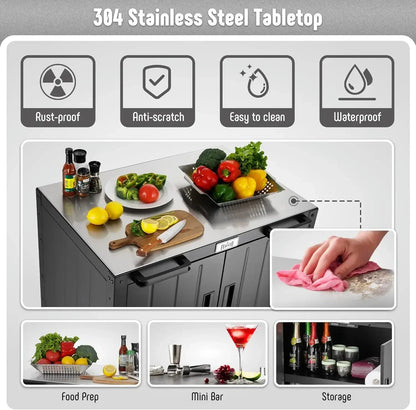 Grill Table, Outdoor Bar cart with Storage Cabinet, Modular Outdoor Kitchen Island