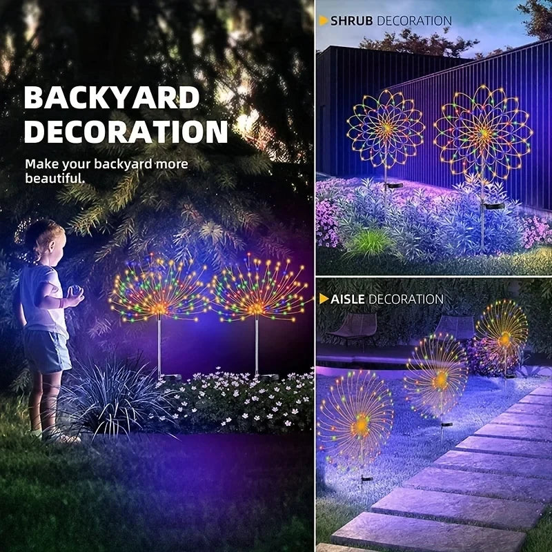 Solar Firework Light Outdoor Decor Waterproof 8 Lighting Modes Fairy Yard Lawn Patio Landscape