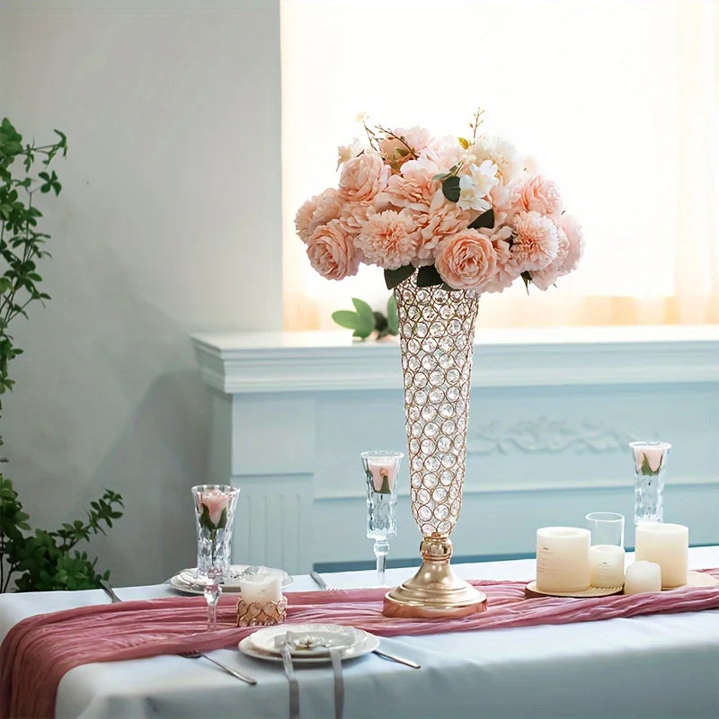 2 Crystal Vases, 20 Inches High, For Use Center Of Dining Table Home Decor