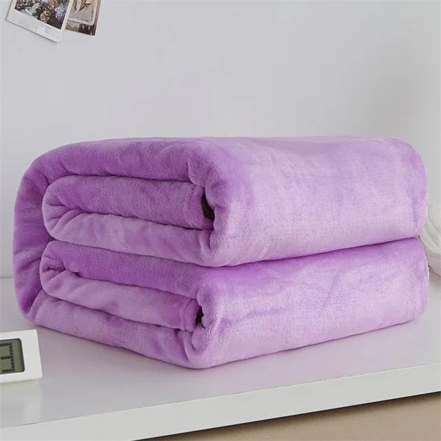 Super Soft Warm Lightweight Plain Solid Color Flannel Blanket for All Season