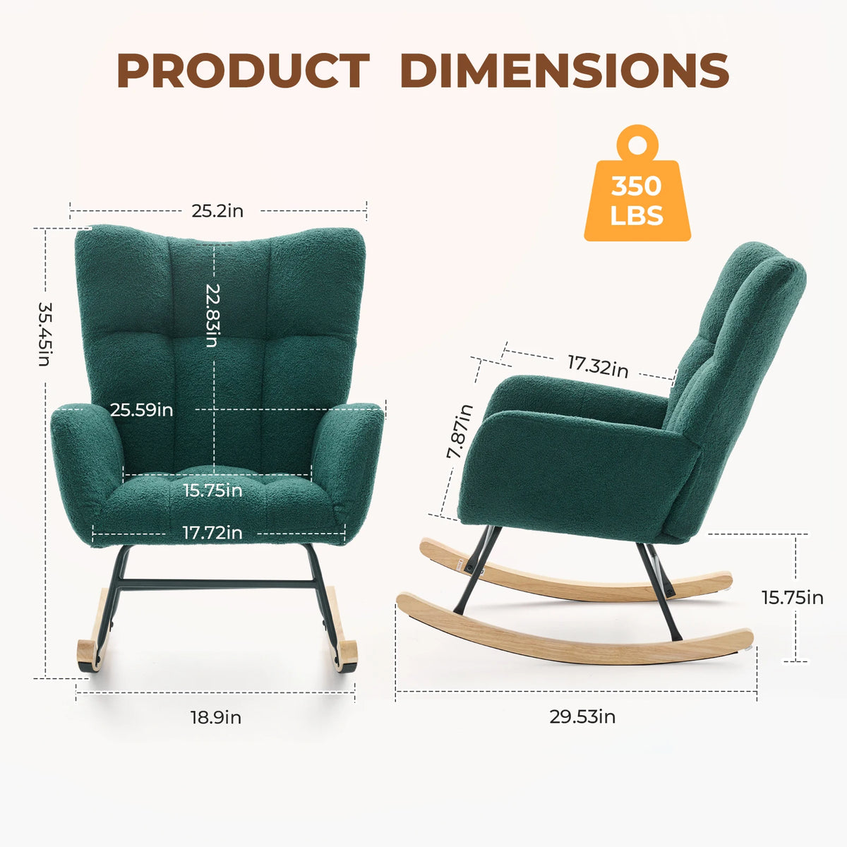 Teddy Upholstered Saucer Rocking Chair with High Backrest Armchair Padded