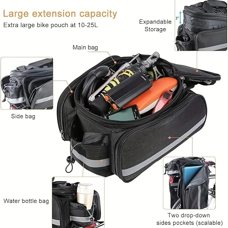Bicycle Bag Mountain Bike Bicycle Rack Bag Trunk Riding Multi-Functional Large-Capacity Travel Bag Handbag Expandable Trunk
