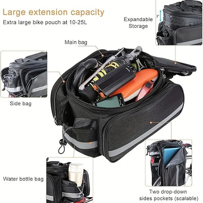 Bicycle Bag Mountain Bike Bicycle Rack Bag Trunk Riding Multi-Functional Large-Capacity Travel Bag Handbag Expandable Trunk